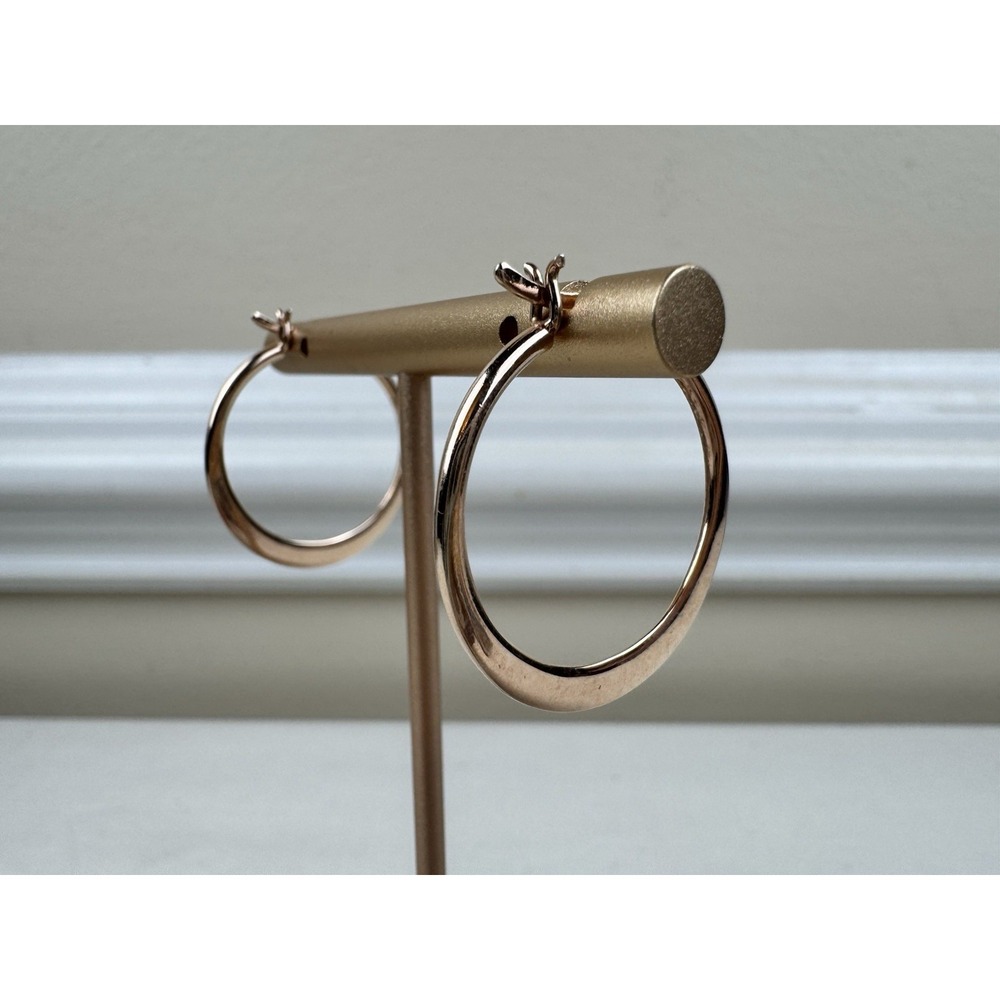 Hoop Earrings 1" 925 Rose Gold Vermeil Daily Wear Minimalist Hinged Closure